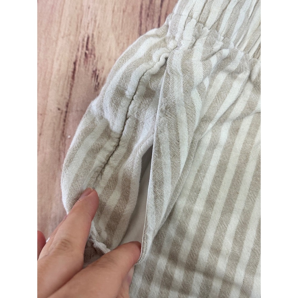 Abercrombie & Fitch Womens Linen Blend Striped Shorts Tan White Large Elastic L - Picture 2 of 4